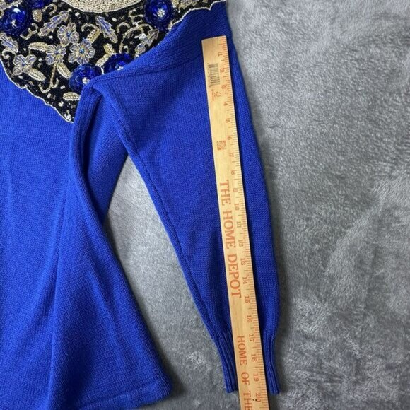 VTG Victoria Harbour Sweater Tunic Shirt Women's Size M Royal Blue Beaded Sequin - Picture 13 of 13